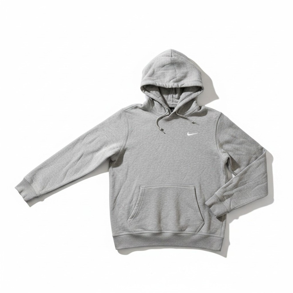 Nike Sportswear Essential Hoodie Heather Grey Embroidered Swoosh Pullover Medium